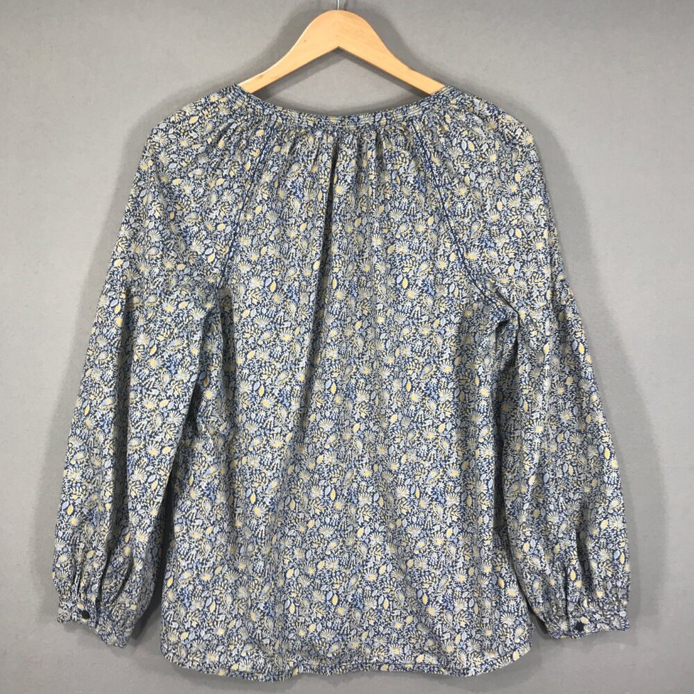 Gap Blouse Women Small Tall Blue Yellow Pullover Top V-Neck Boho Peasant Balloon - Picture 2 of 13